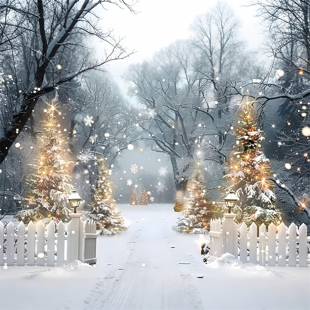 Sfondo Di Scena Notturna Della Foresta Invernale Con Alberi Luminosi BRP9-315