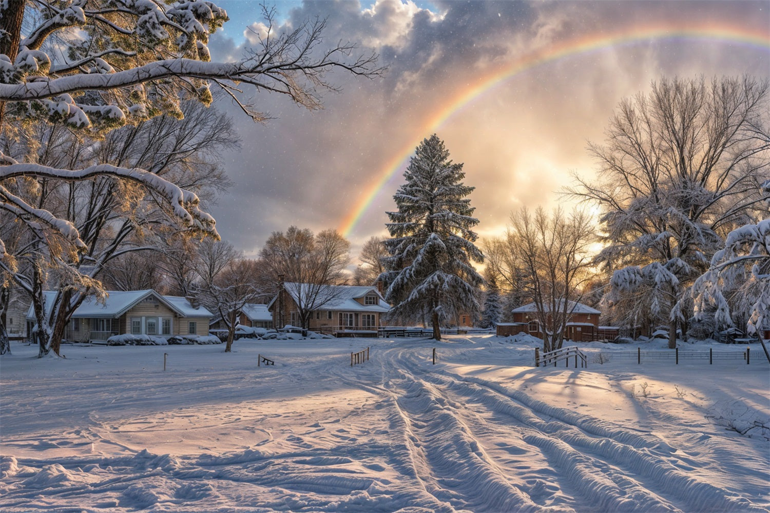 Arcobaleno Dell'Orizzonte Innevato Sullo Sfondo Degli Alberi Gelidi BRP9-327