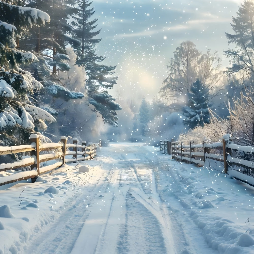 Sfondo Invernale Con Recinzione Innevata E Strada BRP9-356