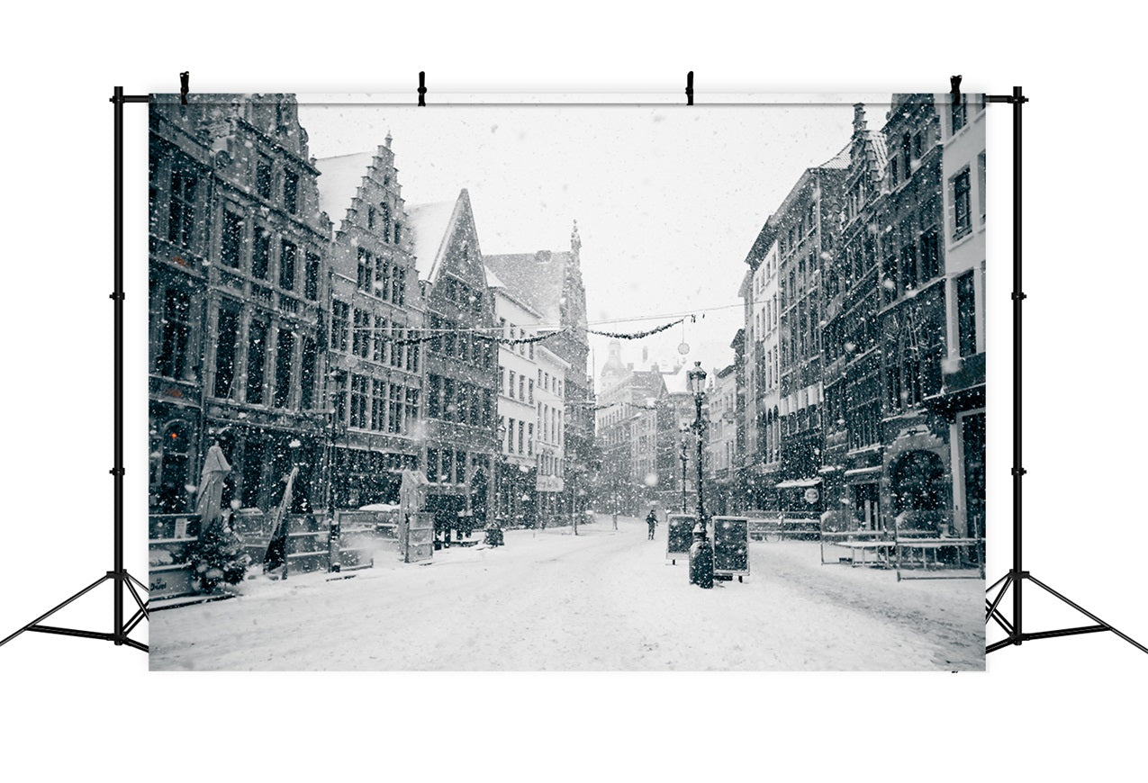 Sfondo Vintage Di Scene Di Strada Innevate Invernali BRP9-379