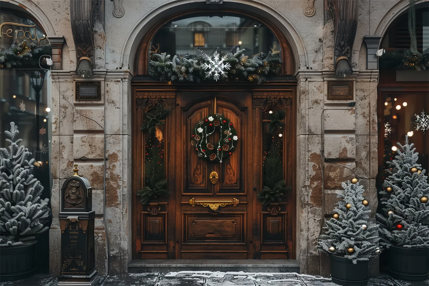 Ghirlanda Di Fiocchi Di Neve Natale Inverno Sfondo Porta In Legno BRP9-41