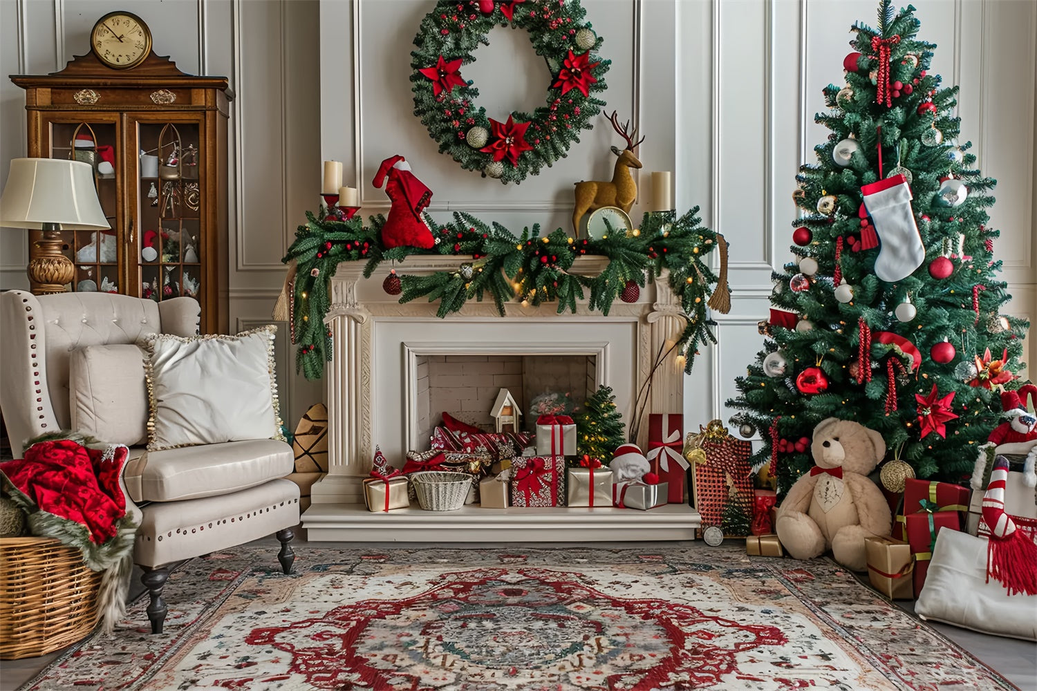 Caminetto E Albero Di Natale Con Sfondo Con Ciondolo A Calza BRP9-45