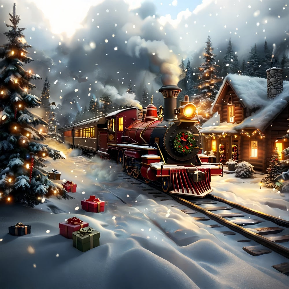 Sfondo Di Avventura In Treno Natalizio Di Notte Innevata BRP9-76