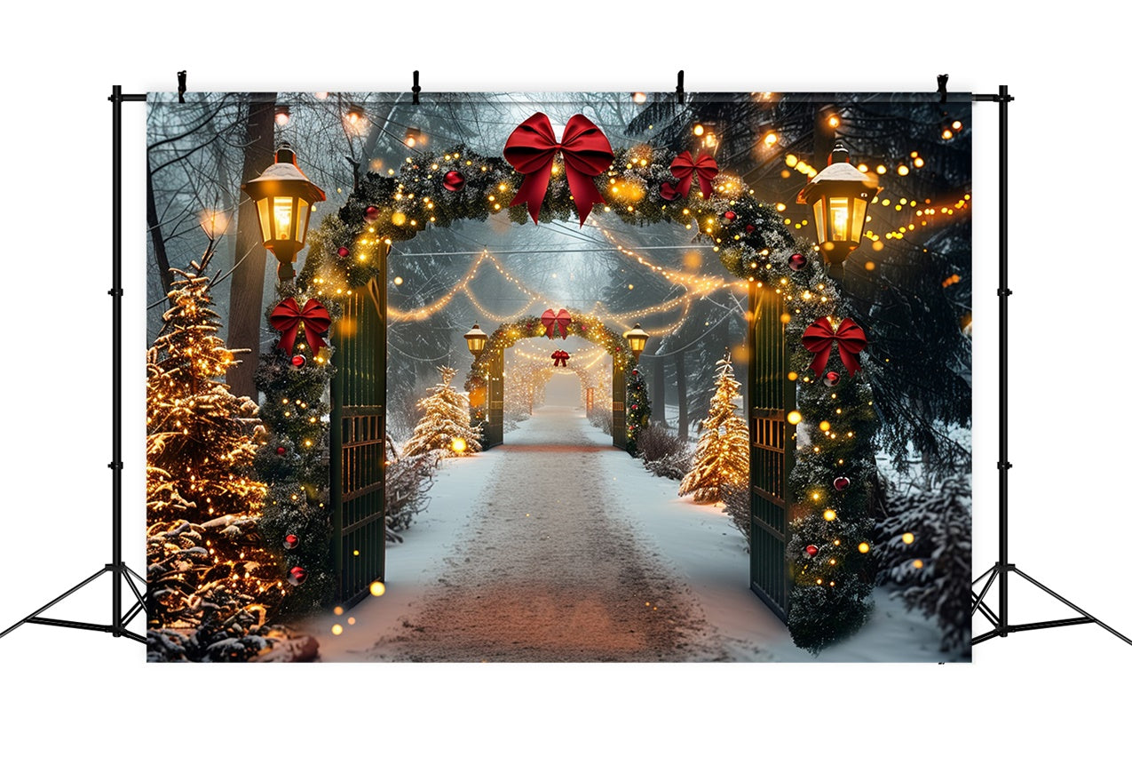 Arco Di Natale Innevato Con Sfondo Di Luci Festive BRP9-84