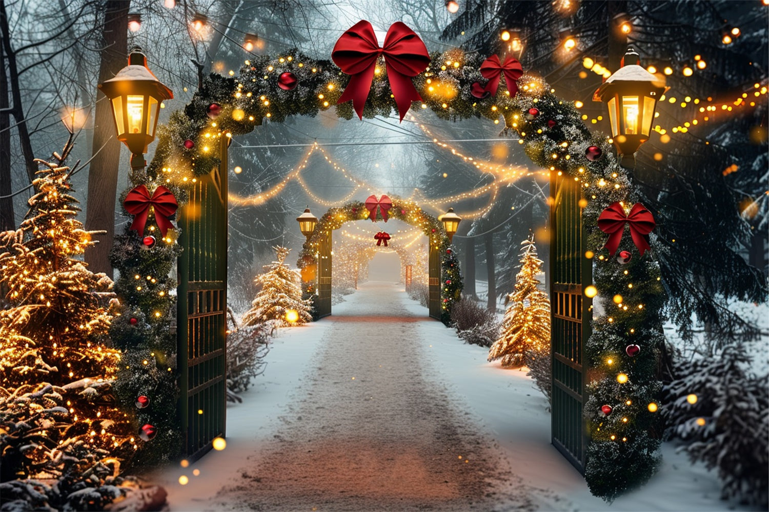 Arco Di Natale Innevato Con Sfondo Di Luci Festive BRP9-84
