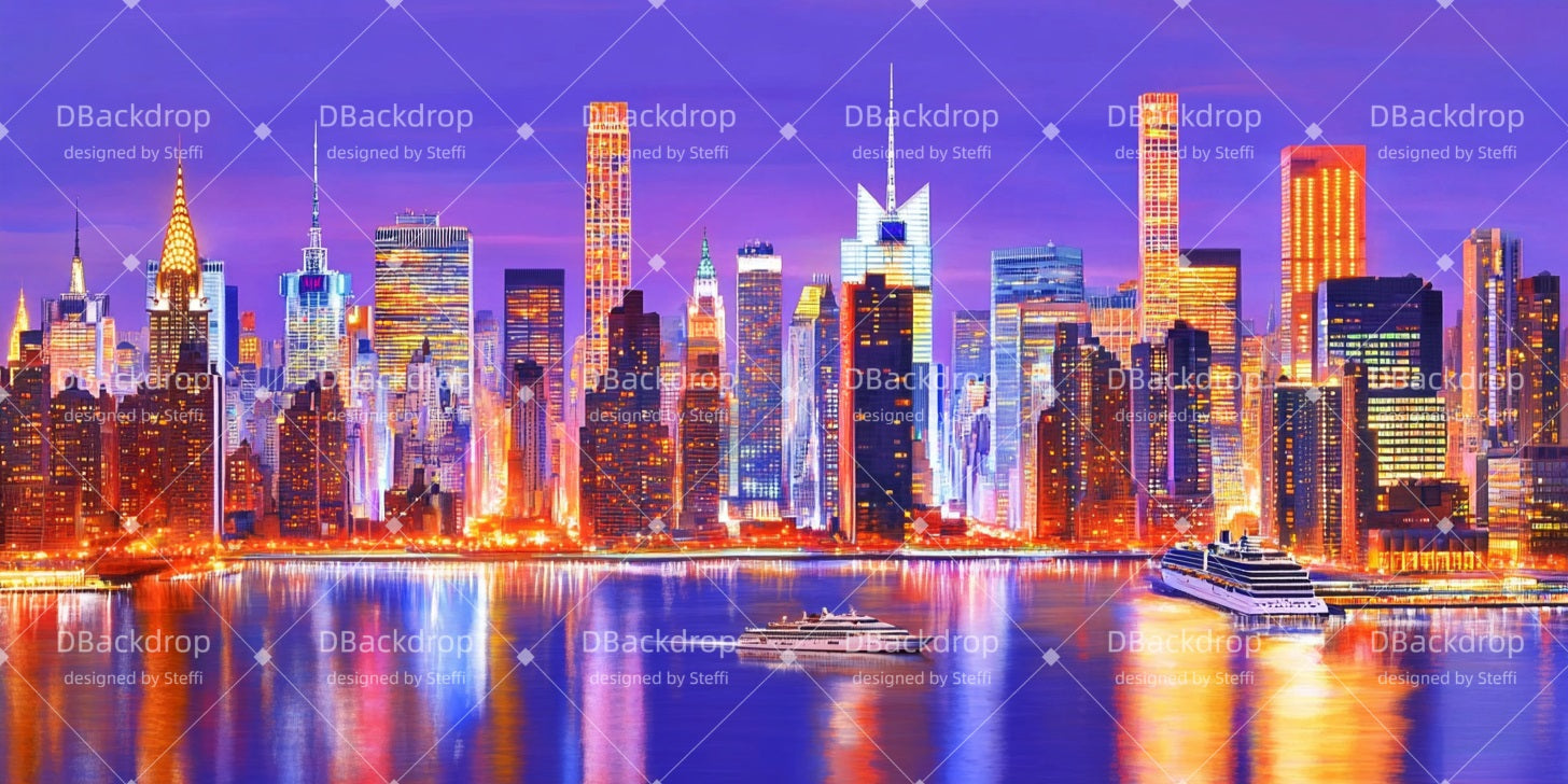 Fondale Per Palcoscenico Di Broadway Sfondo Per Teatro Notturno Con Skyline Di New York CSH510-T29