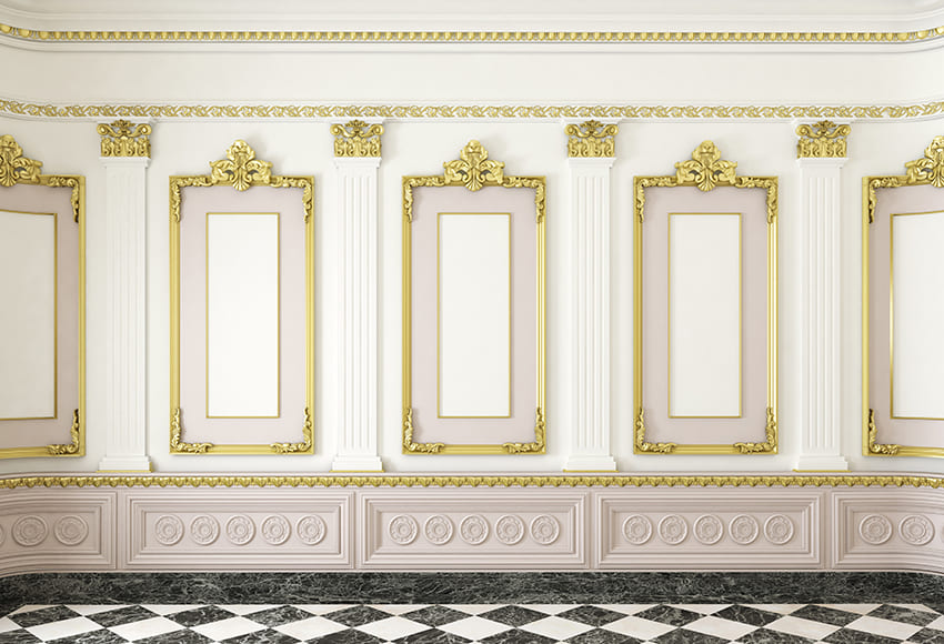 Maestoso Fondale Interno Bianco E Oro Da Parete D1008