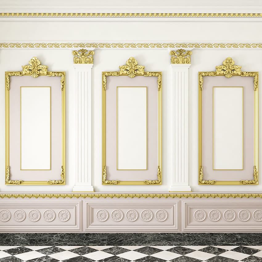 Maestoso Fondale Interno Bianco E Oro Da Parete D1008