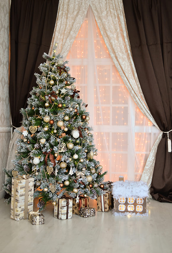 Decoration Xmas Tree Gingerbread House Backdrop