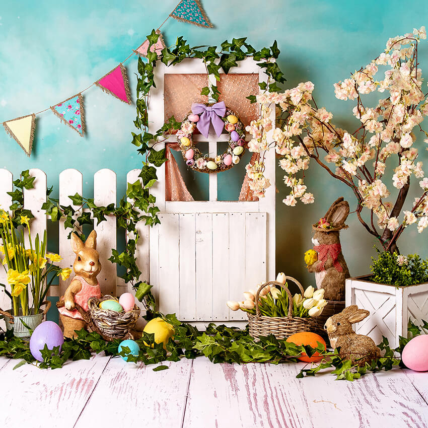 Sfondo Di Fiori Colorati Di Uova Di Coniglietto Di Pasqua D1053