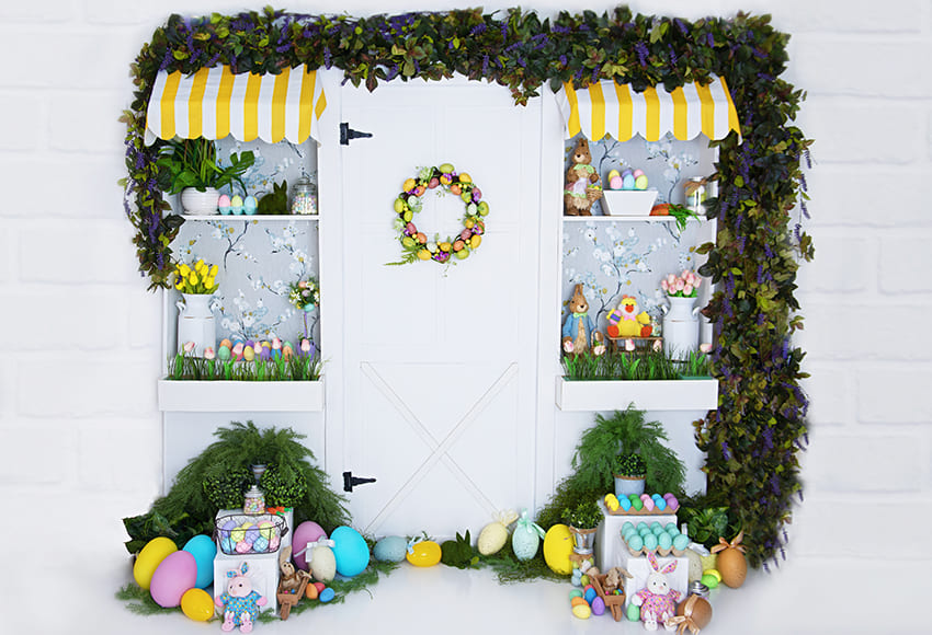 Negozio Di Pasqua Uova Foglie Fondale Fotografico D1068