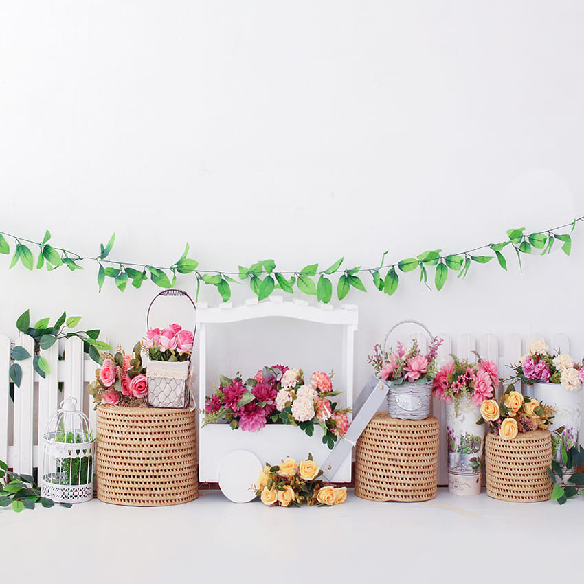 Sfondo Muro Bianco Giardino Fiorito Primaverile D1070