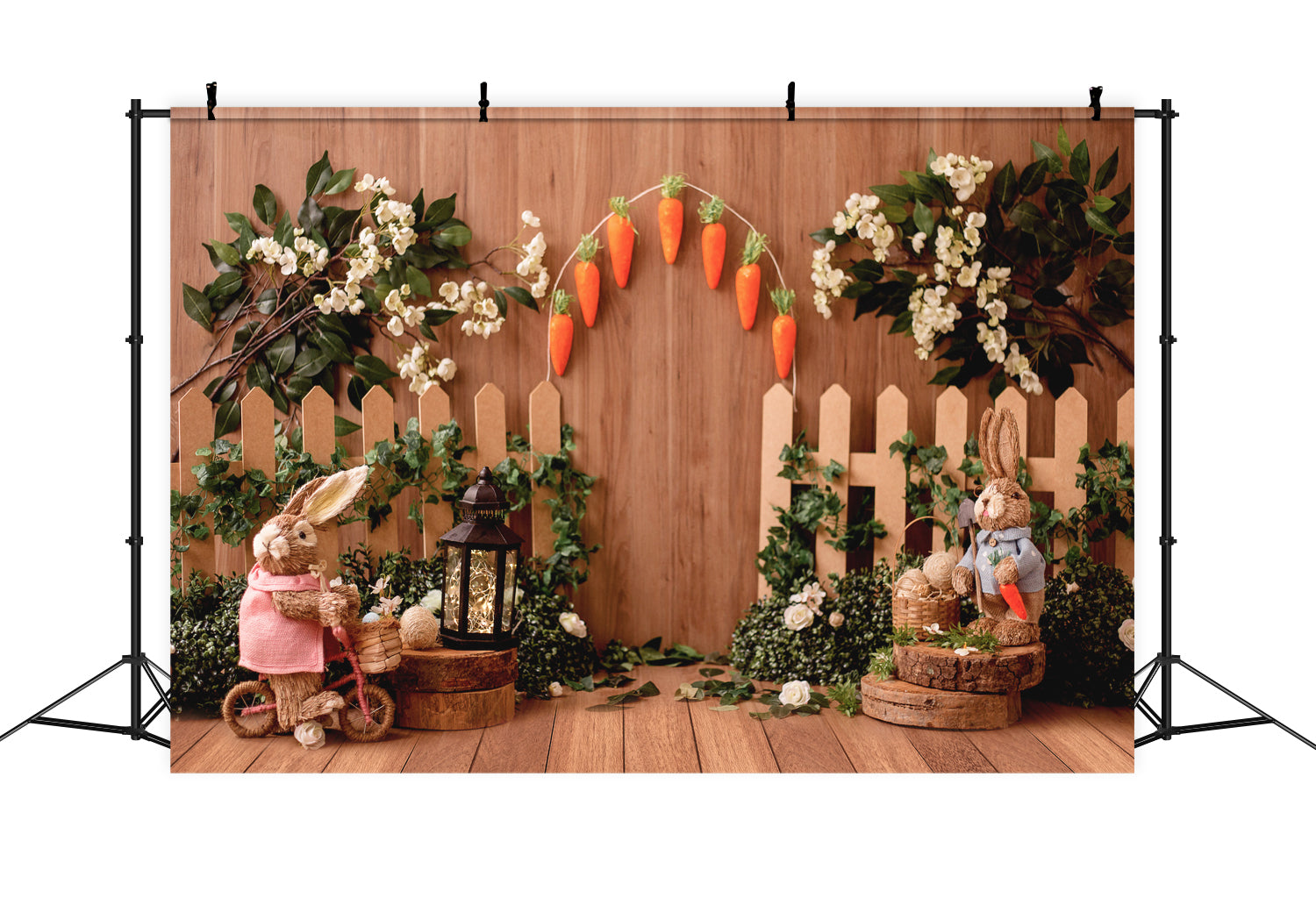 Sfondo Di Pasqua Con Fiori Di Coniglietto In Legno Vintage D1074