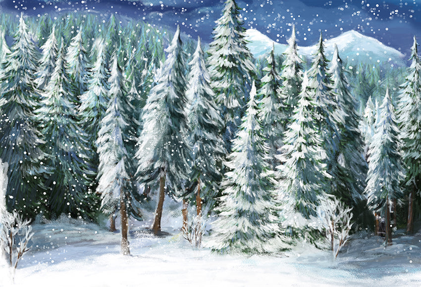 Christmas Tree Winter Snow Backdrop for Photography