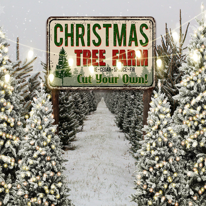 Christmas Backdrop Winter Snow Tree Farm