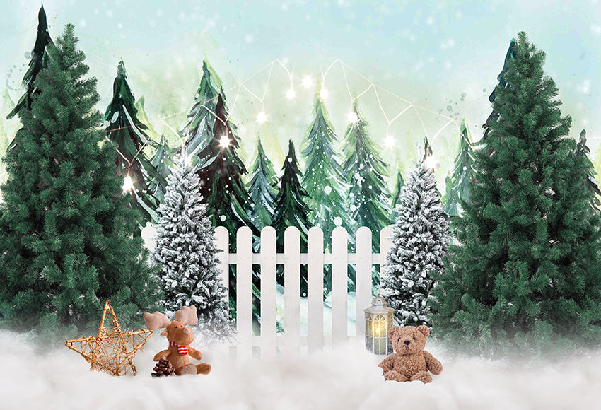 Christmas Tree Fence Winter Family Photoshoot Backdrop