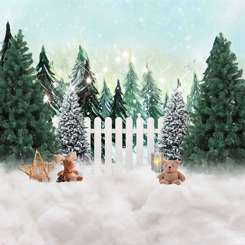 Christmas Tree Fence Winter Family Photoshoot Backdrop