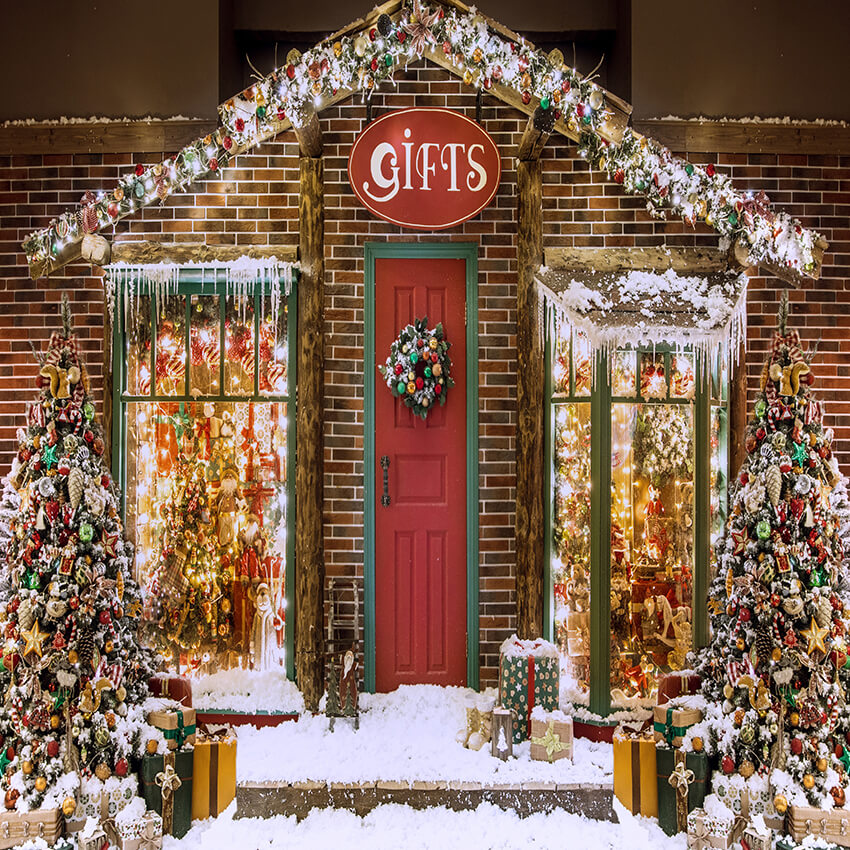 Sfondo Della Porta D'Ingresso Con Ghirlanda Di Albero Di Natale D903
