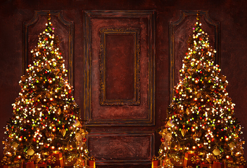 Retro Christmas Wall Trees Photography Backdrop