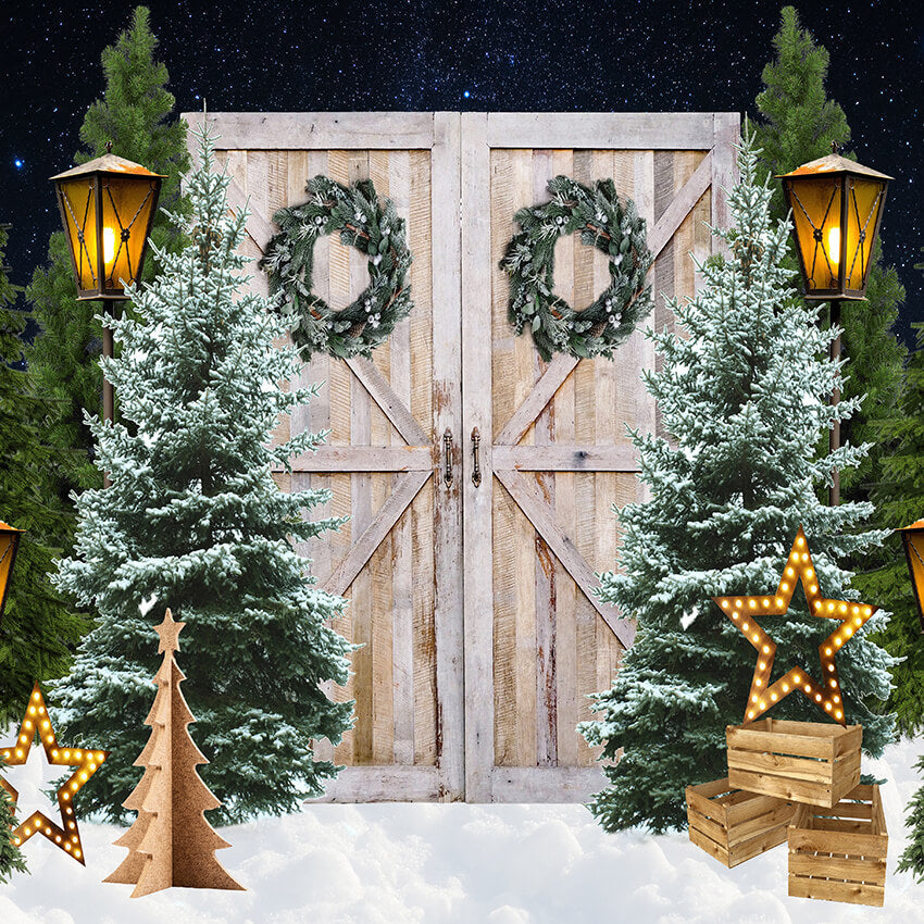 Sfondo Delle Luci Della Porta In Legno Dell'Albero Di Natale D930