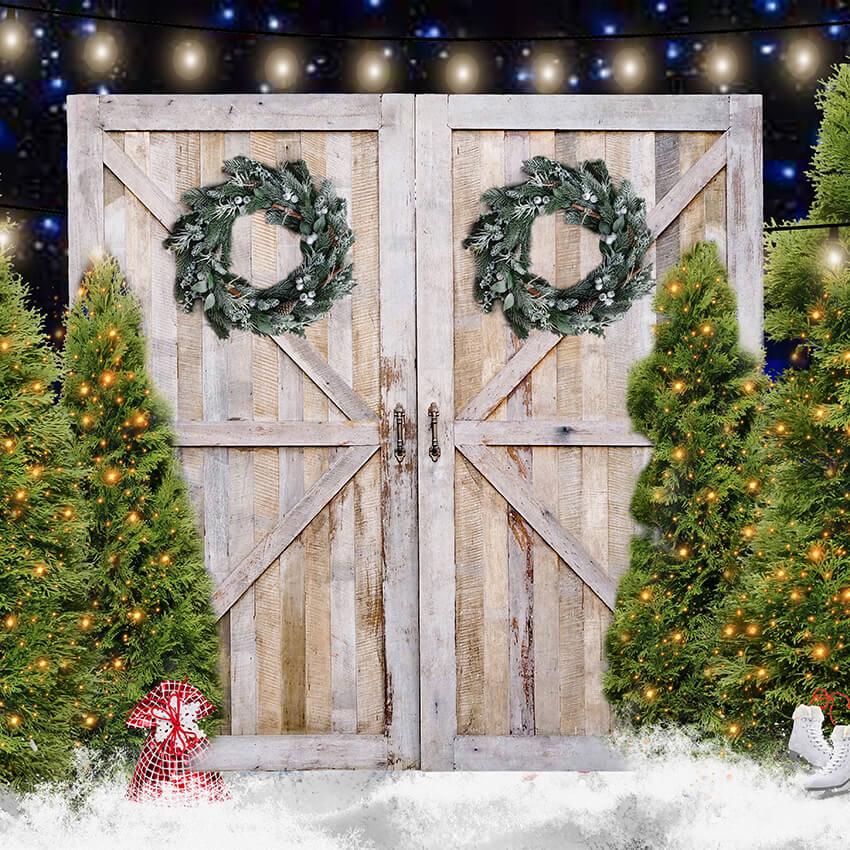Sfondo Albero Di Natale Con Porta In Legno D966