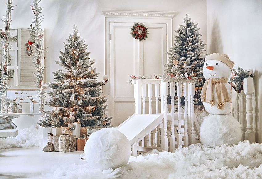 Sfondo Per Studio Fotografico Con Albero Di Natale E Pupazzo Di Neve D986