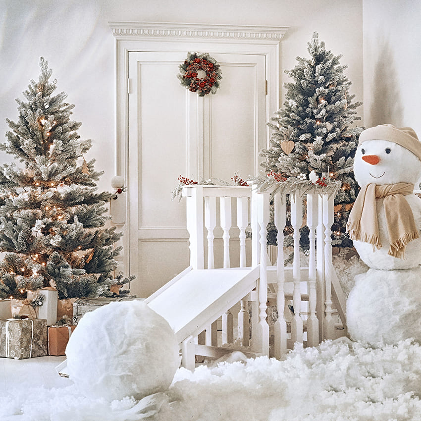 Sfondo Per Studio Fotografico Con Albero Di Natale E Pupazzo Di Neve D986