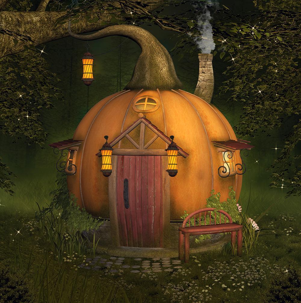 Sfondo Di Halloween Con Zucche Nella Foresta DBD-19092