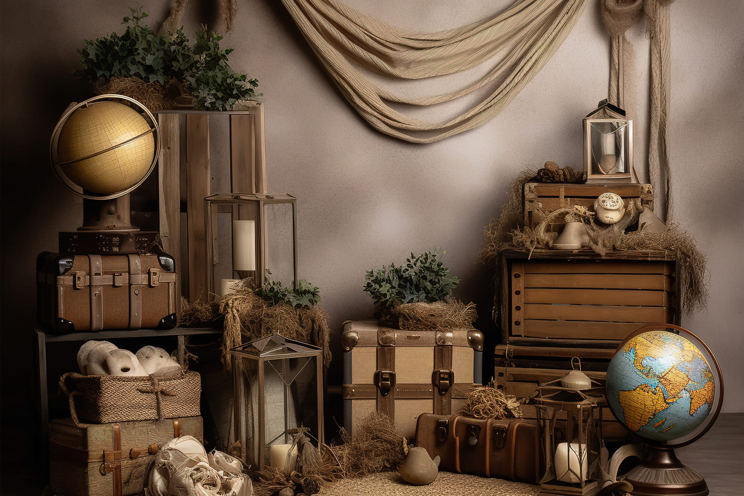 Valigia Vintage Con Mappamondo Sfondo Per Il Ritorno A Scuola DBD7-34