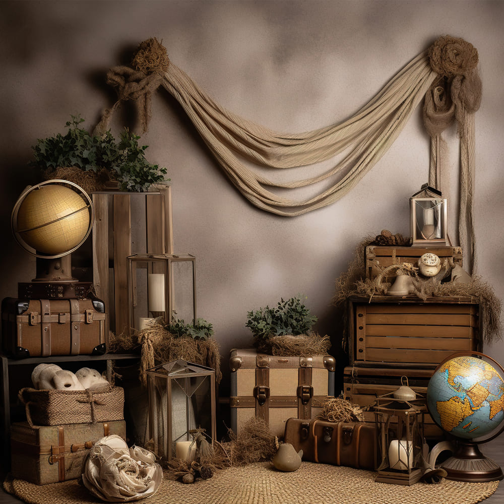 Valigia Vintage Con Mappamondo Sfondo Per Il Ritorno A Scuola DBD7-34