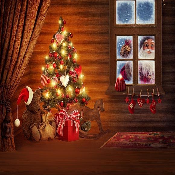 Fondale Fotografico Per La Decorazione Dell'Albero Di Natale Di Babbo Natale G-022