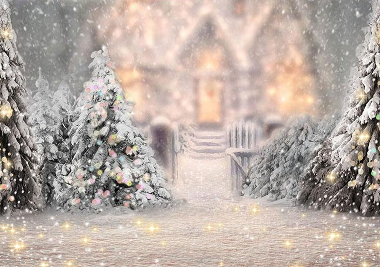Sfondo Per Studio Fotografico Bokeh Con Albero Di Natale E Neve Invernale G-1194