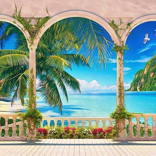 Seaside Blue Ocean Beach Photo Backdrop G-431