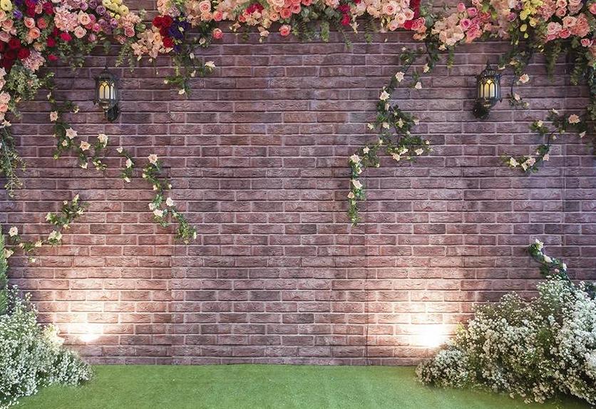 Brick Wall With Flower Plants Photography Backdrops