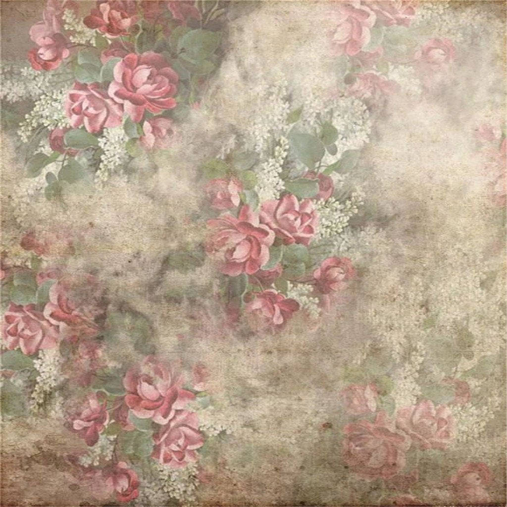 Vintage Shabby Grunge Red Flowers Photography Backdrop GA-57