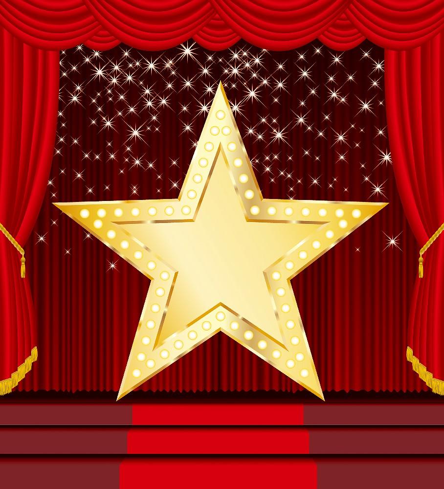 Red Curtain Stage Golden Star Backdrops for Photo Booth DBD-19424