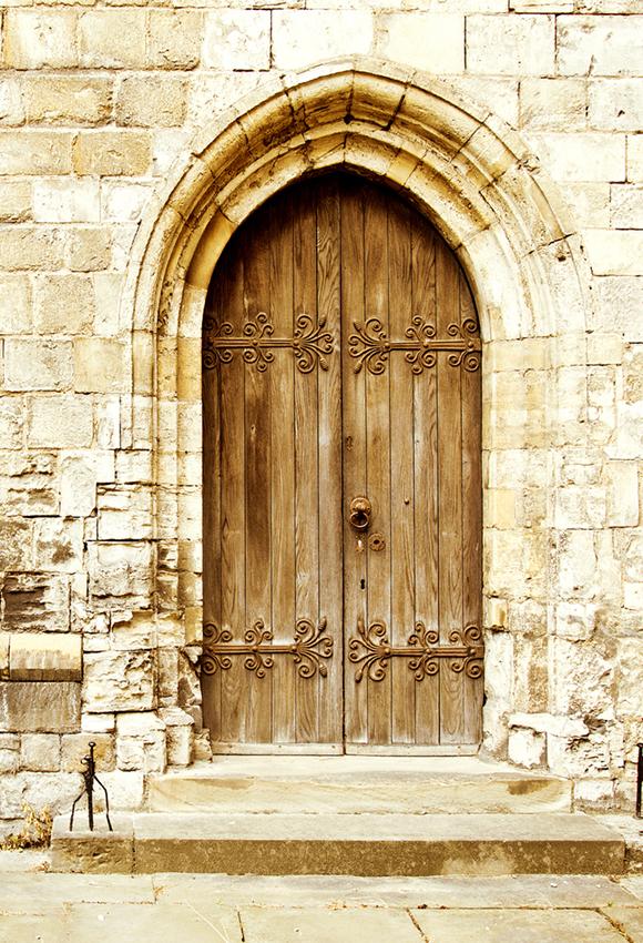 Brown Wooden Door Stone Wall Photography Backdrops J03182