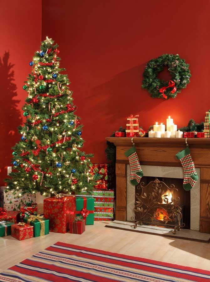 Sfondo Per Camino Da Parete Con Ghirlanda Di Albero Di Natale KAT-106