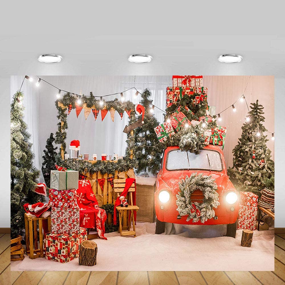 Auto Rossa Decorazioni Natalizie Luci Di Capodanno Sfondo Fotografico KAT-181