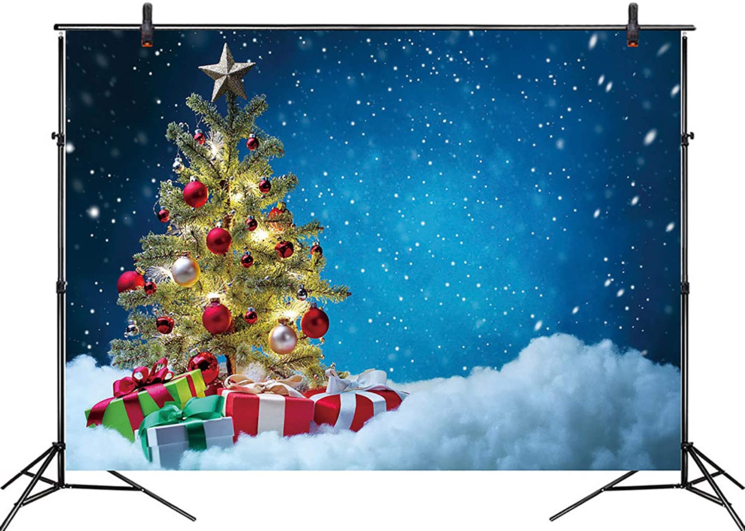 Christmas Tree Blue Background Snow Photographybackdrop