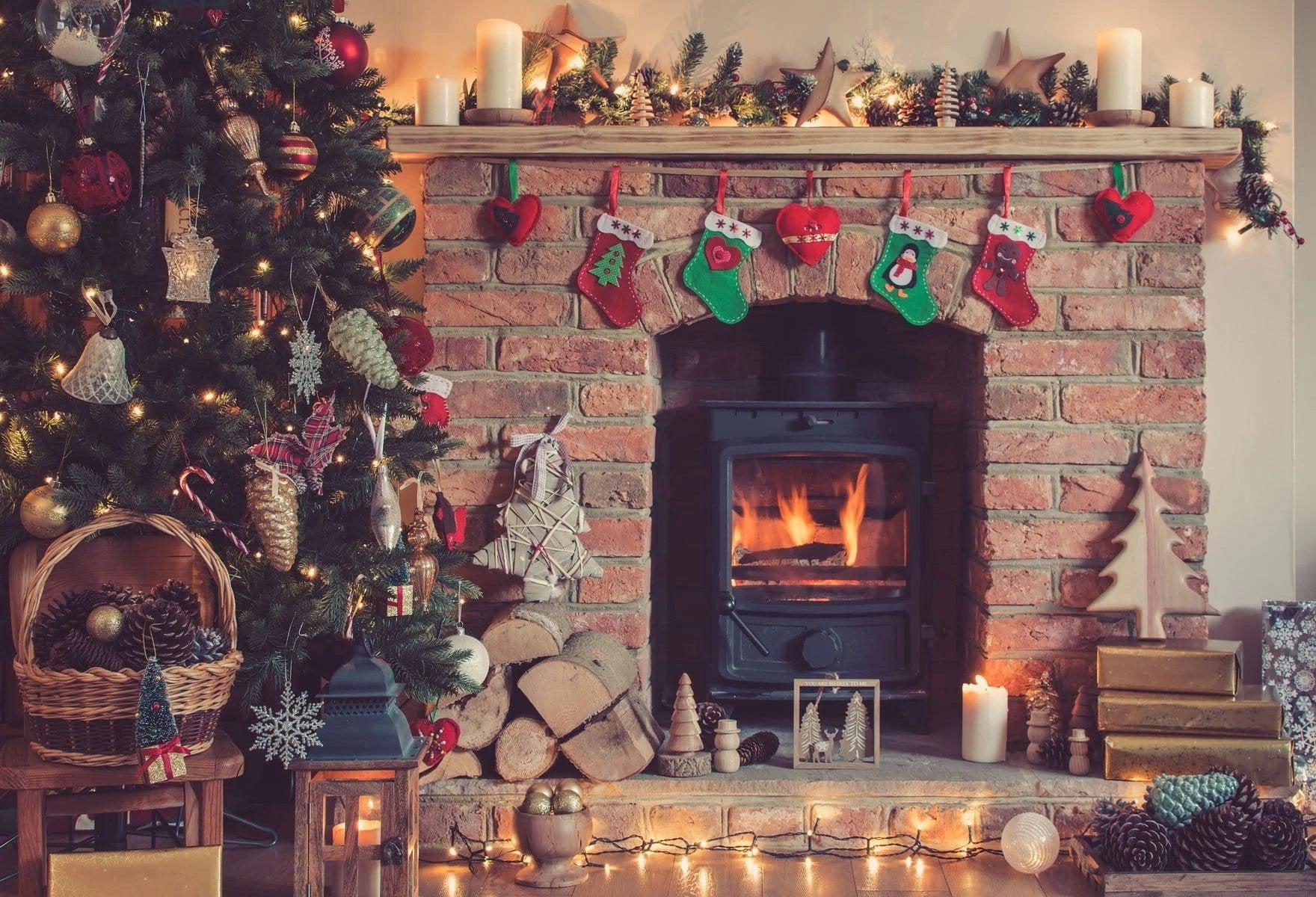 Christams Tree Fireplace Socks Decorations Backdrop KAT-23