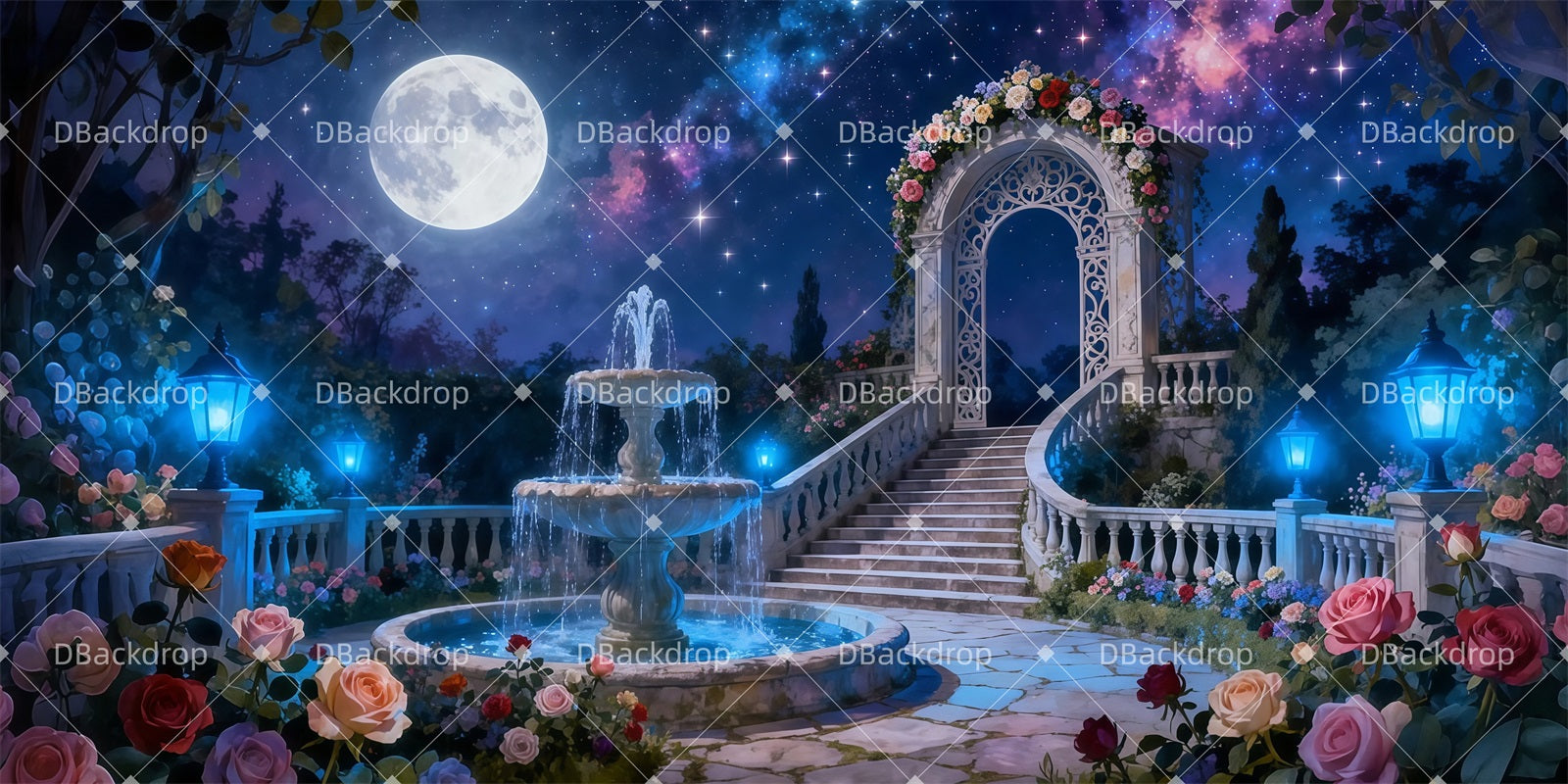 Fondale Per Palcoscenico Da Ballo Sfondo Per Spettacoli Con Rose Al Chiaro Di Luna LXX511-T21