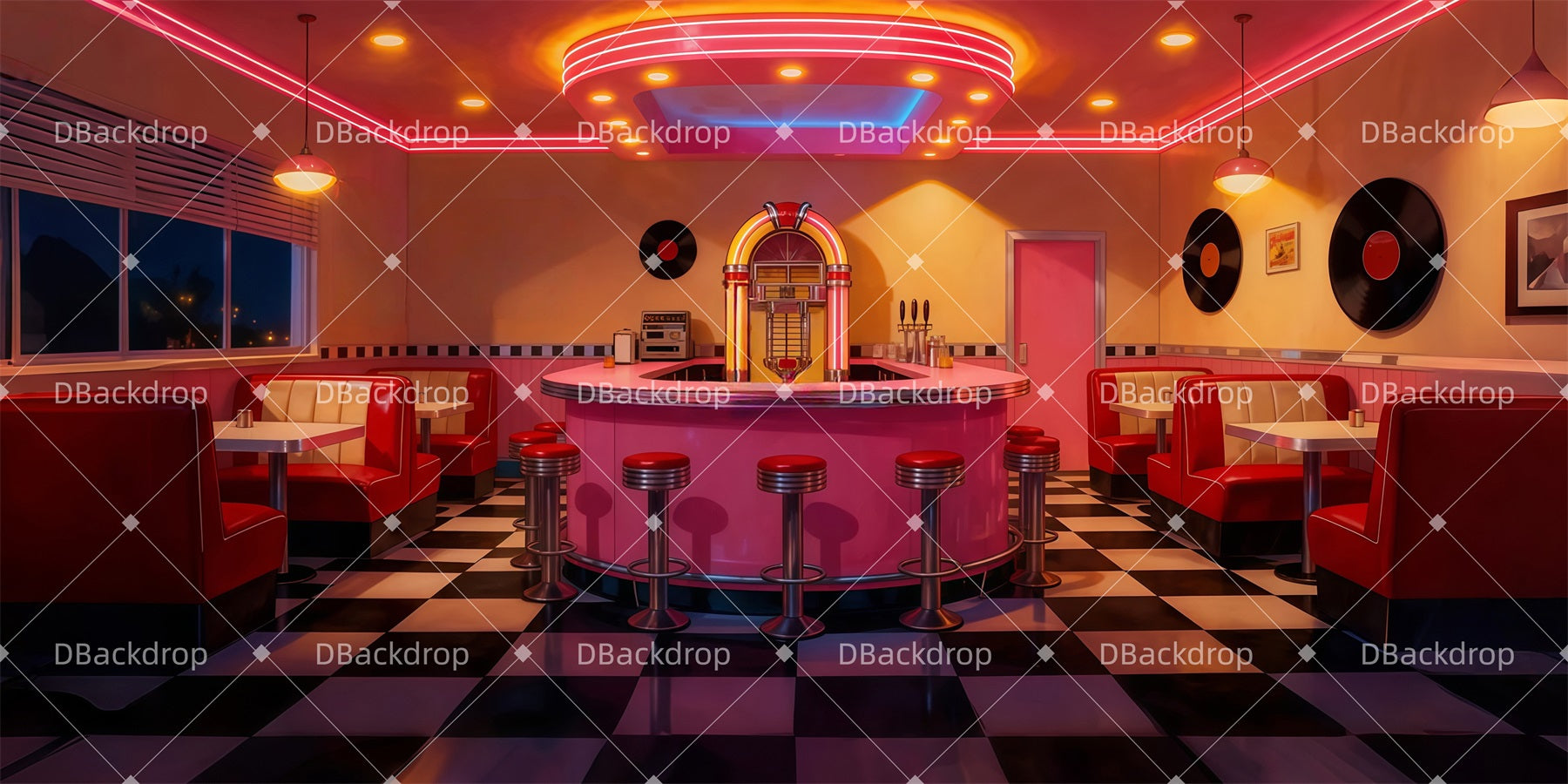 Fondale Per Palcoscenico Jukebox Classico Bar Cinema Teatro Fondale LXX511-T31