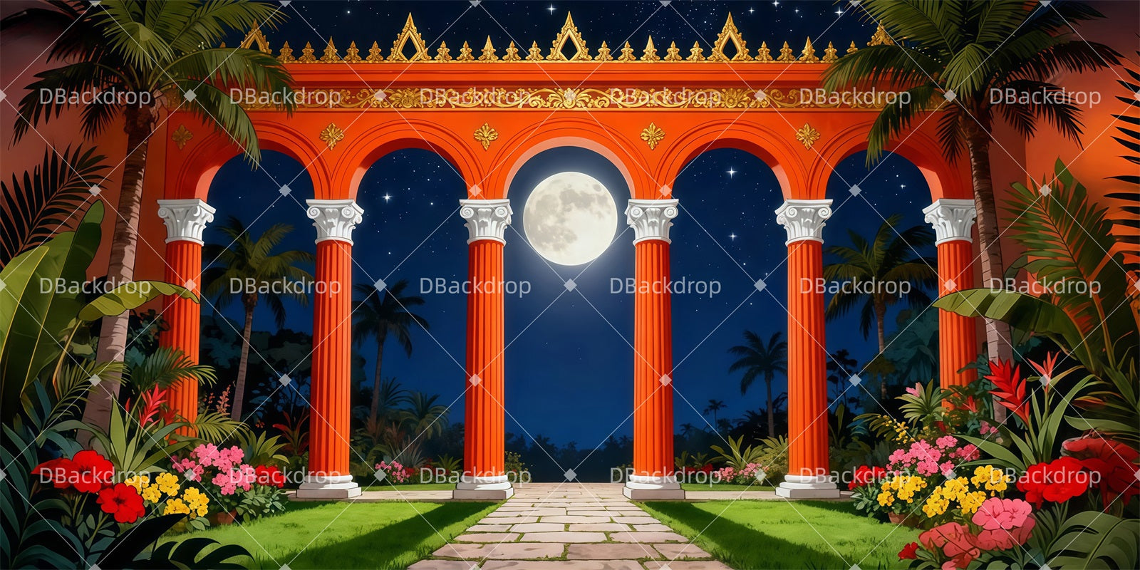 Fondale Per Palcoscenico Teatrale Padiglione Da Giardino Notturno Fondali Per Spettacoli LXX511-T97