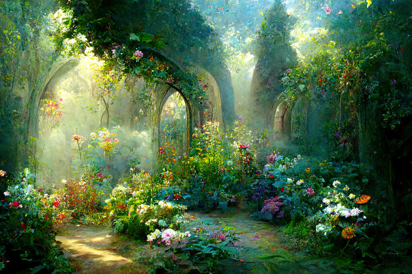 Sfondo Fotografico Con Archi Di Fiori Da Giardino Da Favola M-25