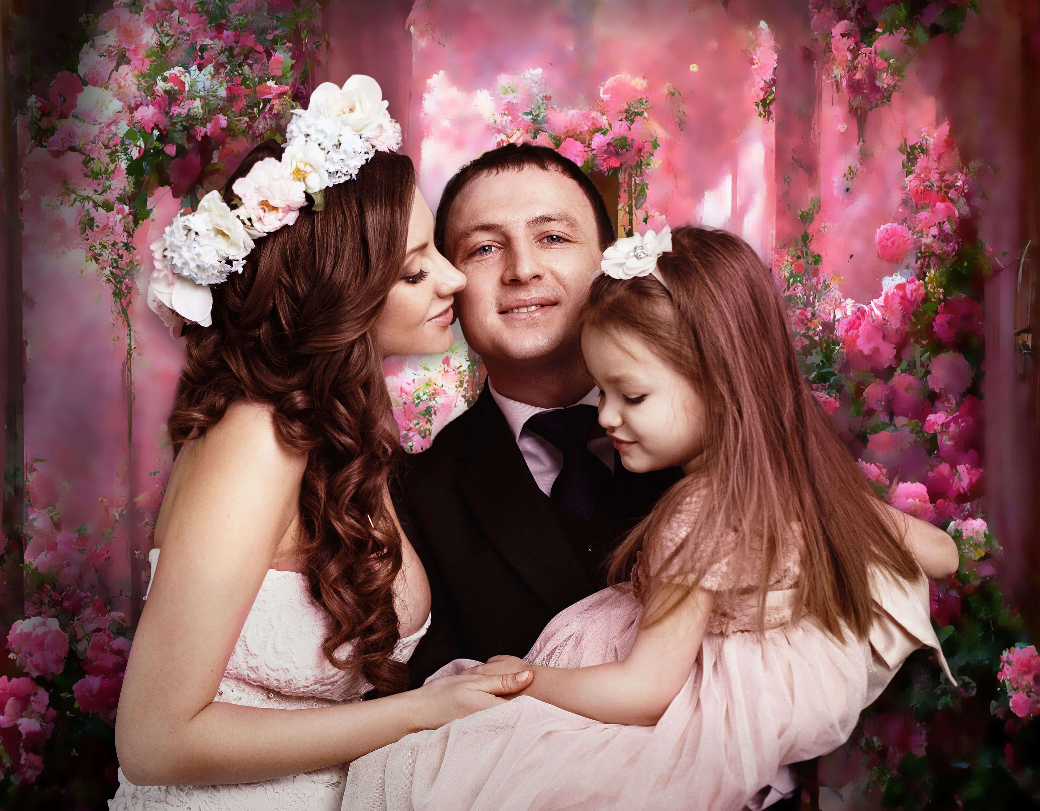 Sfondo Fotografico Dipinto Con Corridoio Di Fiori Rosa M-26