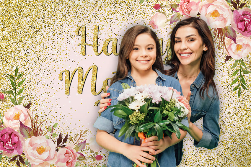 Sfondo Dorato Splendente Con Fiori Per La Festa Della Mamma M-57