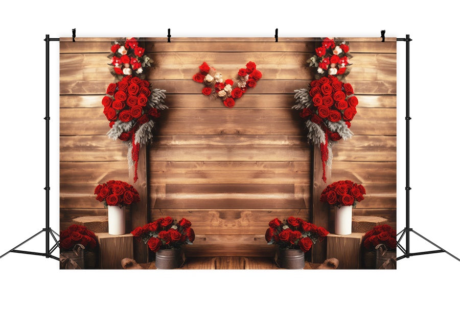 Sfondo Decorativo Con Pannello In Legno Rosa Rossa Di San Valentino M1-05