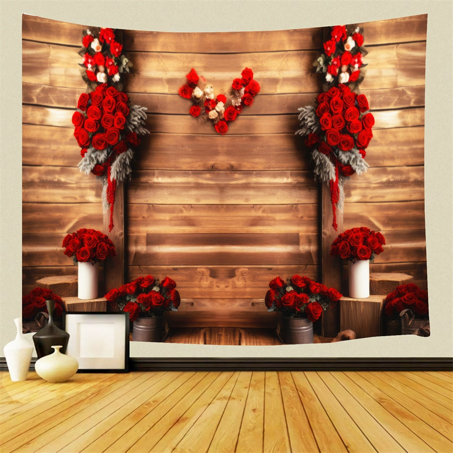 Sfondo Decorativo Con Pannello In Legno Rosa Rossa Di San Valentino M1-05
