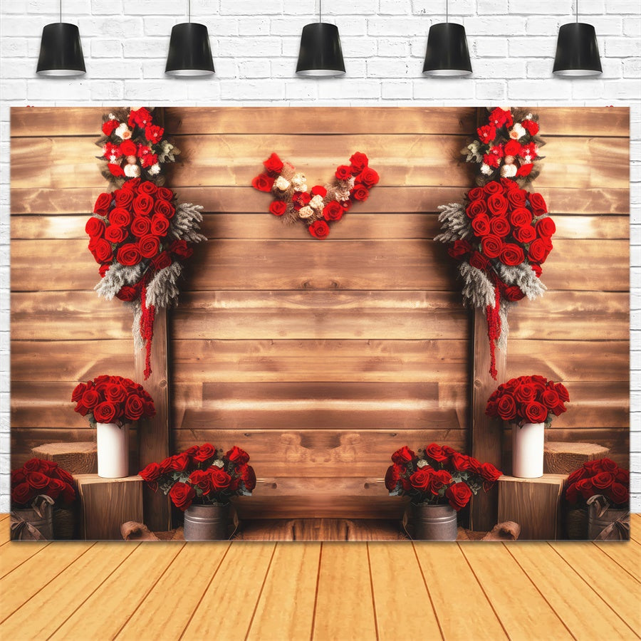 Sfondo Decorativo Con Pannello In Legno Rosa Rossa Di San Valentino M1-05